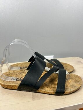 FARWest Women's‎ Black Leather Cork Footbed Slide Sandals 9 Casual Comfort Beach